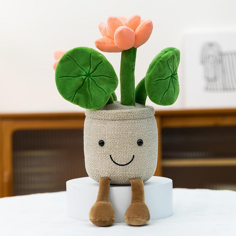 Creative Lotus Cartoon Potted Plant Plush Doll Ornament Home Office Decor Desk