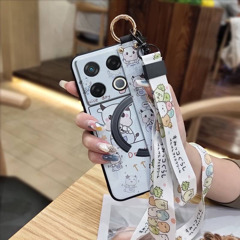 Cute Silicone Phone Case For infinix GT 20 Pro/X6871 Phone Holder Lanyard Durable Ring Back Cover Fashion Design Cartoon