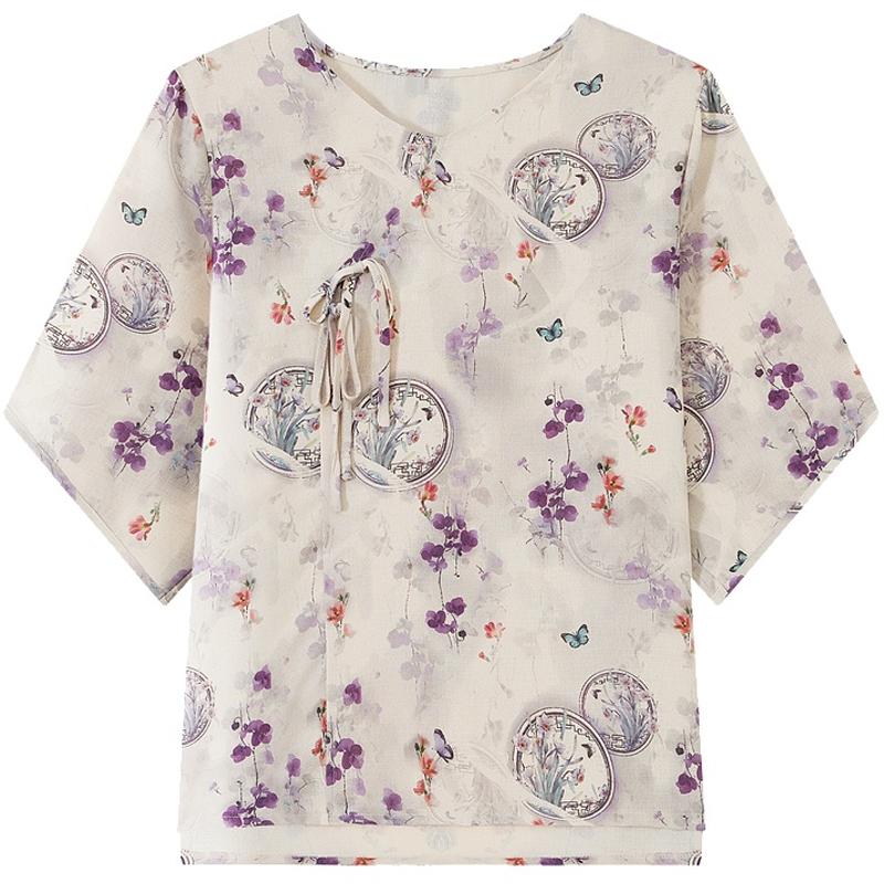 Plussstørrelse 3XL-8XL Sommer Casual Bluser for Kvinner Topper Løse Vintage Klær Oversize Halvermet Skjorte