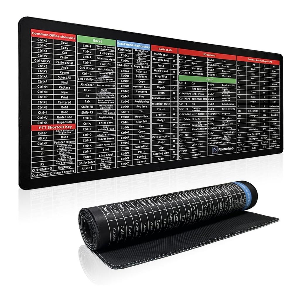 Excel-Spickzettel-Schreibtischunterlage, Excel-Tastenkombinationen-Mauspad, Excel-Tastenkombinations-Mauspad, Schreibtischunterlage, Excel-Mauspad, großes Mauspad, XL-XXL-Mauspad