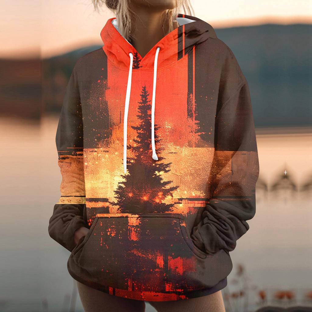 Women's Fashion Sweatshirt Printed Casual Hooded Sweatshirt With Pockets