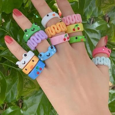 Cool Smile Frog Transparent Rings for Women Girls Funny Personality Wholesale Cartoon Animal Kawaii Ring Fashion Jewelry Gifts