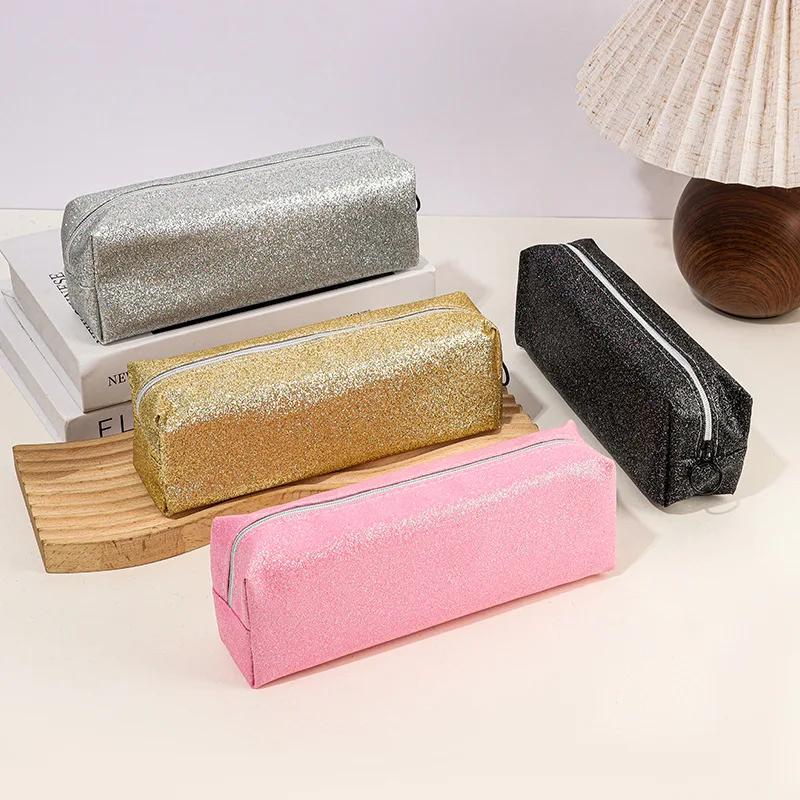 Glitter Pencil Case Pencil Pouch Solid Color Large Capacity Sequins Pencilcase School Supplies Pencil Case Girls