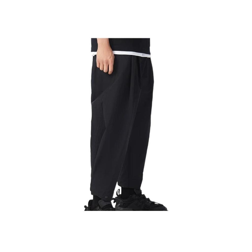 Li-Ning X Jackie Chan Kung Fu Series Solid Color Annual Ring Pattern Loose Cropped Casual Pants Unisex Bottoms Black AKQS003-4