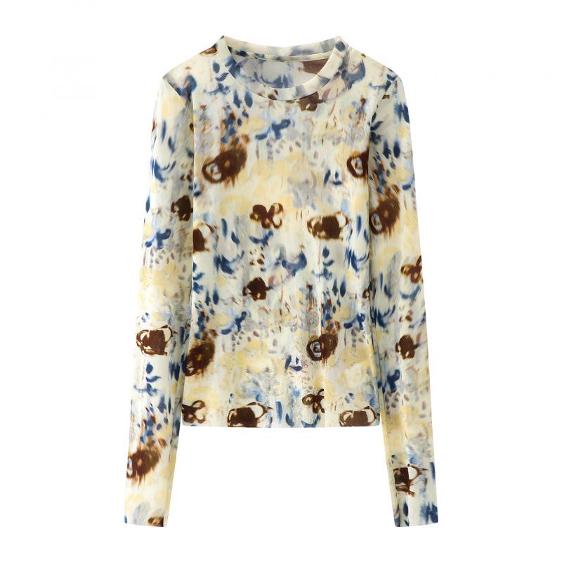 

In Stock: 2026 Spring Hand-Painted Color Block Pullover T-Shirt for Women Medium жёлтый