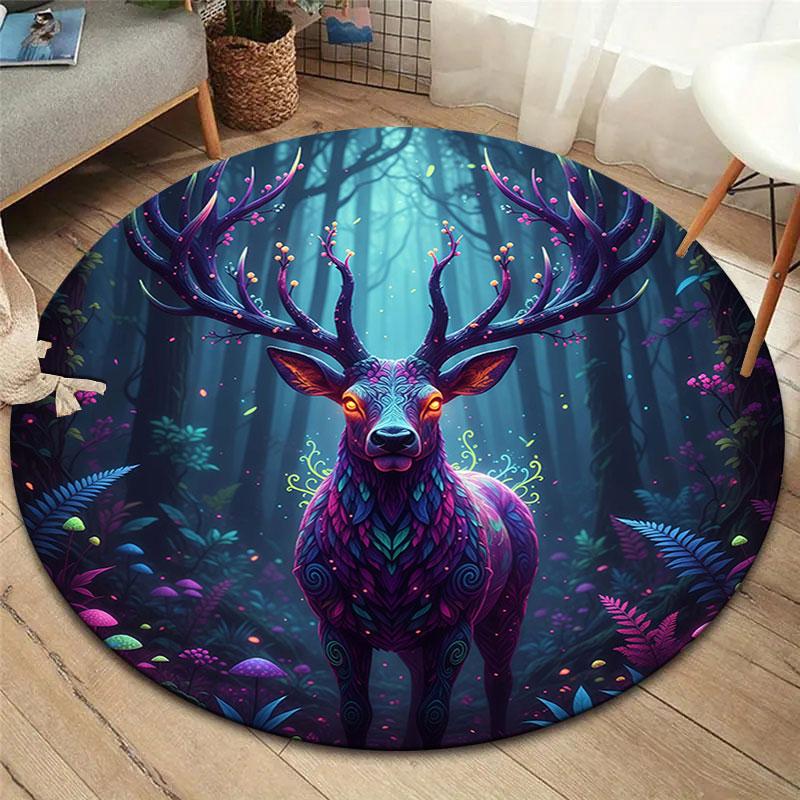 AnimalsElves Round Area Rug,Carpet Rug for Living Room Bedroom Sofa Playroom Decor,Non Slip Floor Mat