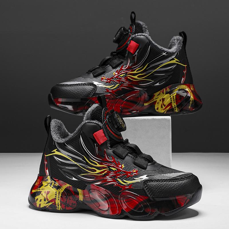 2025 spring new children's sports shoes leather waterproof boys basketball shoes lightweight shock-absorbing primary school running shoes