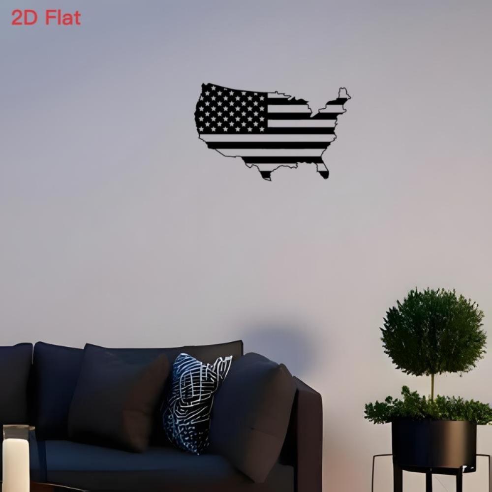 1pc Black Wrought Iron USA Shape Wall Art, Laser-Cut Patriotic Metal Decor with American Flag Pattern for Bedroom Living Room