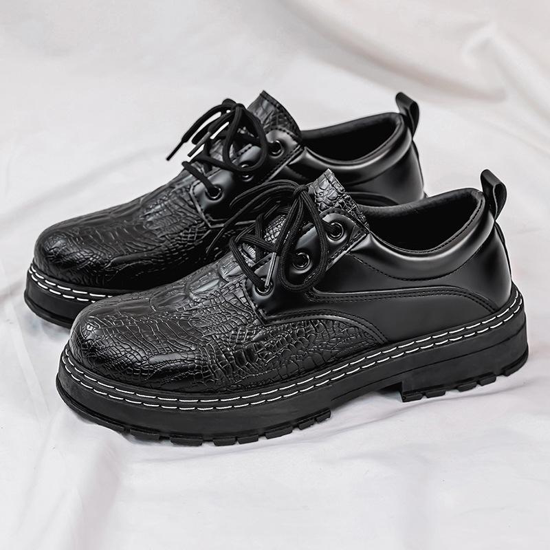 Crocodile pattern men's shoes spring 2025 new soft leather lace-up trend men's leather shoes casual British business leather shoes