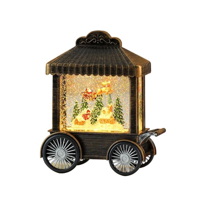 Lighted LED Musical Christmas Music Box Christmas Toy Music Box Snow Globe Cart Table Ornament for Home Decoration
