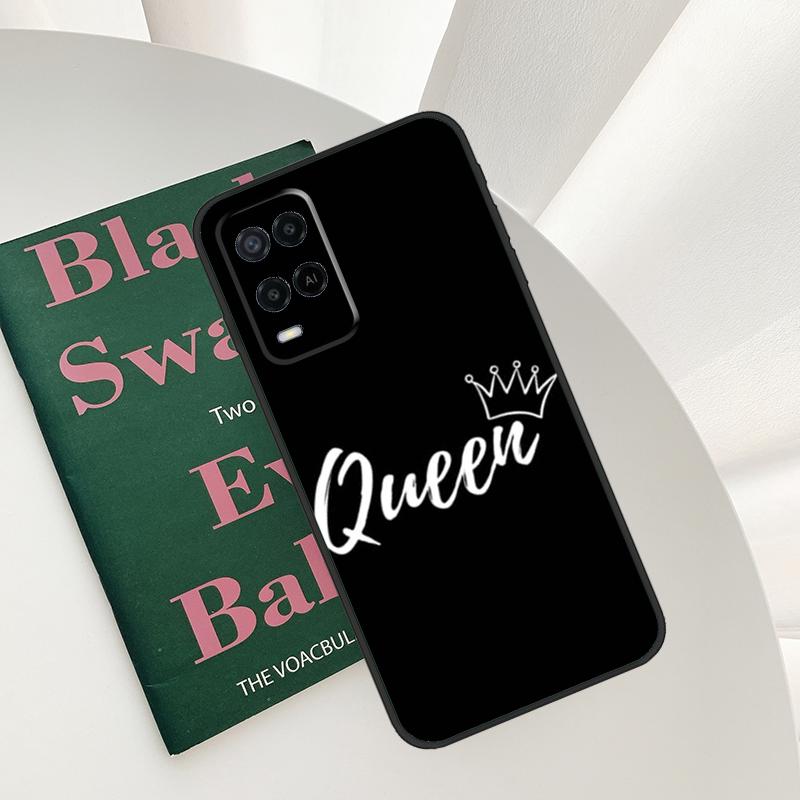 Crown QUEEN & KING Couples Case For Oppo A96 A76 A16 A15 A17 A52 A72 A54S A57S A58 A78 A98 A57 A77 A54 A74 A94 Cover