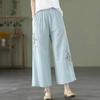 Spring/Summer Plus Size Loose Cotton Linen Embroidered Retro Wide-Leg Pants