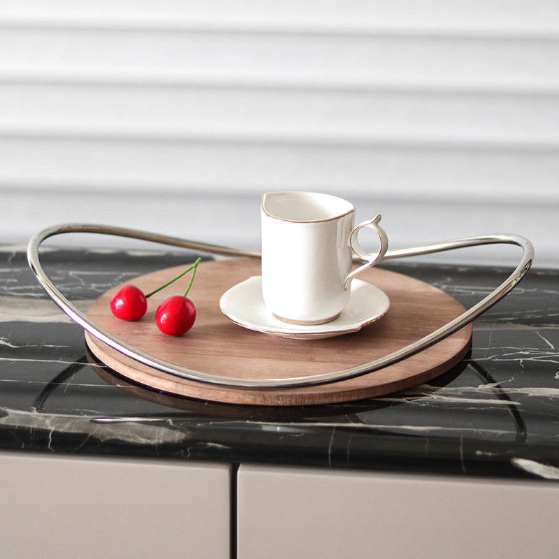 Artistic Half-moon Arc Handle Solid Wood Tray Ornaments Coffee Shop Hotel Model Room Fruit Dessert Snack Plate Ornaments