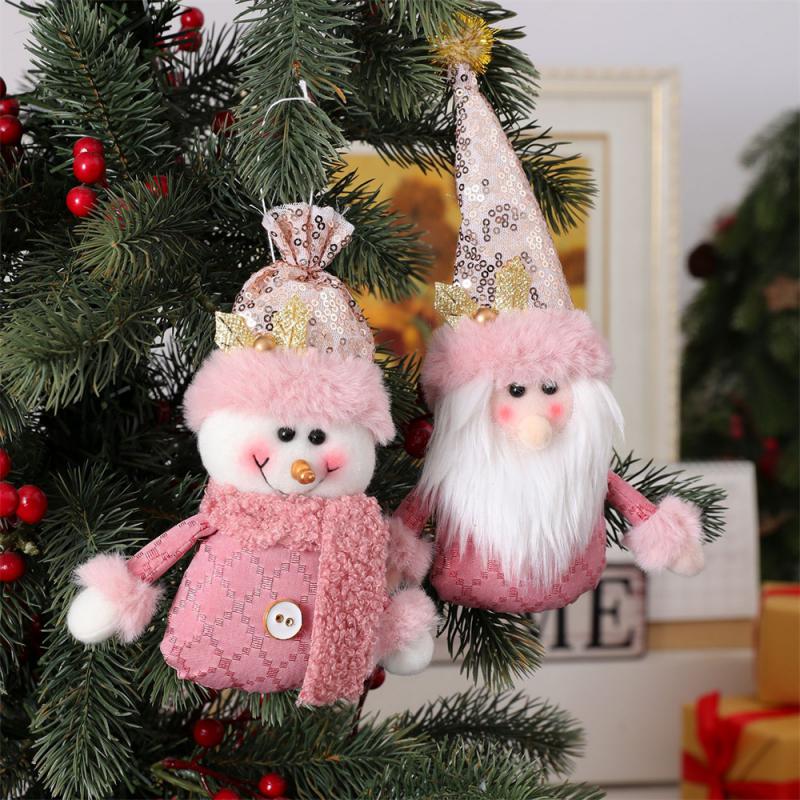 Christmas Pink Doll Decorations Deer Snowman Xmas Tree Decorations Santa Claus Gifts Ornaments for New Year Party Supplies