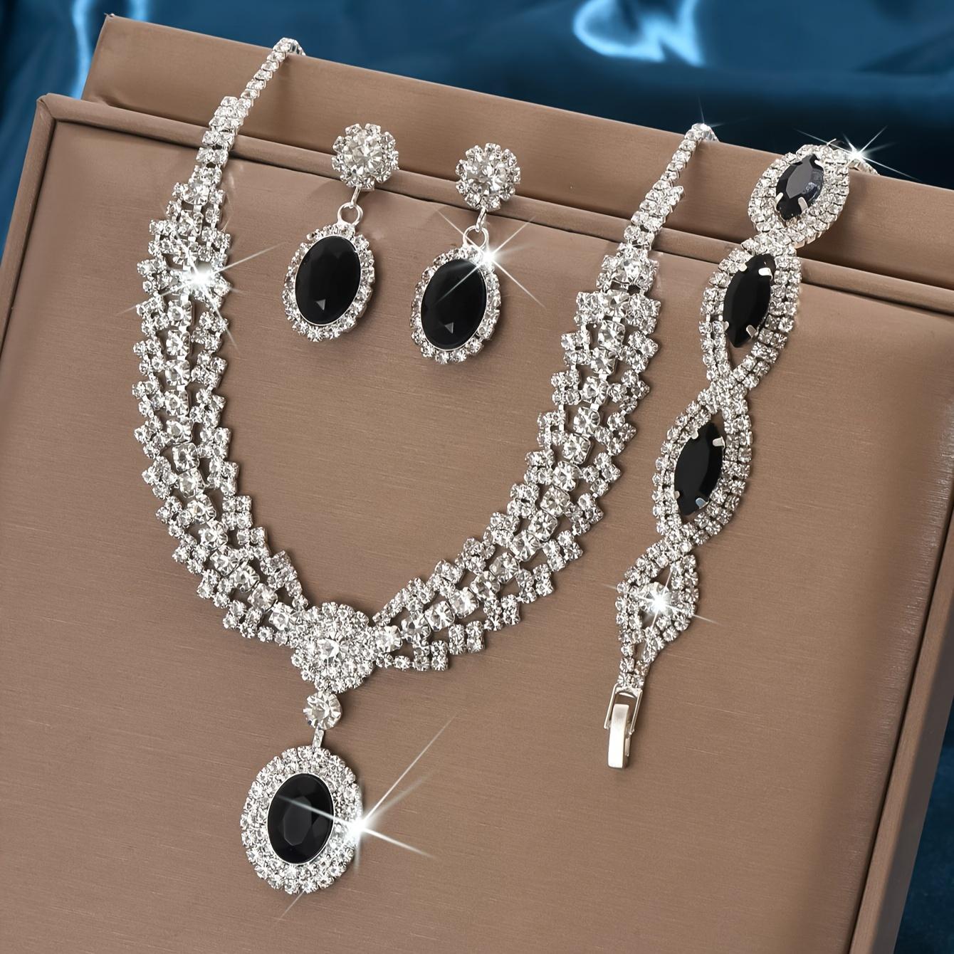 

Elegant Bridal Jewelry Set Necklace Earrings with Sparkling Rhinestones Perfect for Weddings Parties