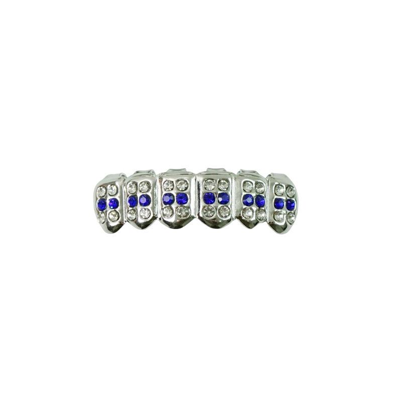 Royal Blue Full Diamond Hip Hop Grillz: Trendy European & American Rap Teeth Decoration for Nightclub Parties