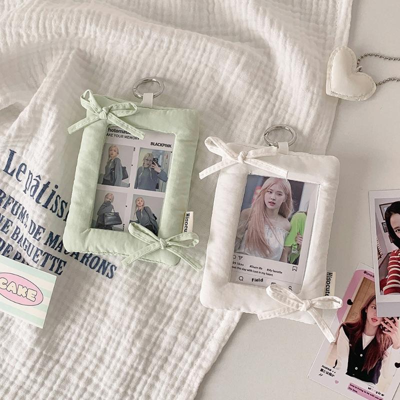 Simple Bow Card Holder Keychain Cute Portable Photocard Cover Idol Photo Card Holder Protective Cover Bag Pendant Gifts