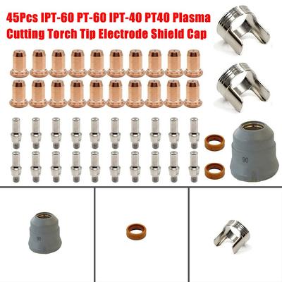 45Pcs For IPT-60 PT-60 IPT-40 PT40 Plasma Cutting Torch Tip Electrode Shield Cap