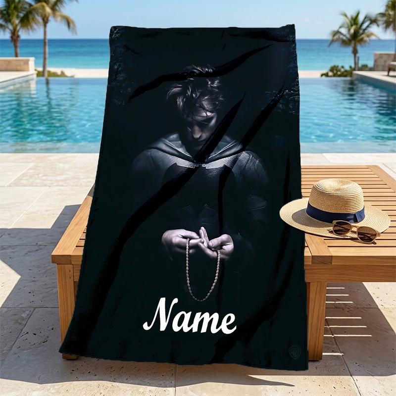 Custom Name Batman Saga Stylish Digital Printing Beach Towel Quick‑Drying Absorbent Blanket for Beach Pool Gym Travel