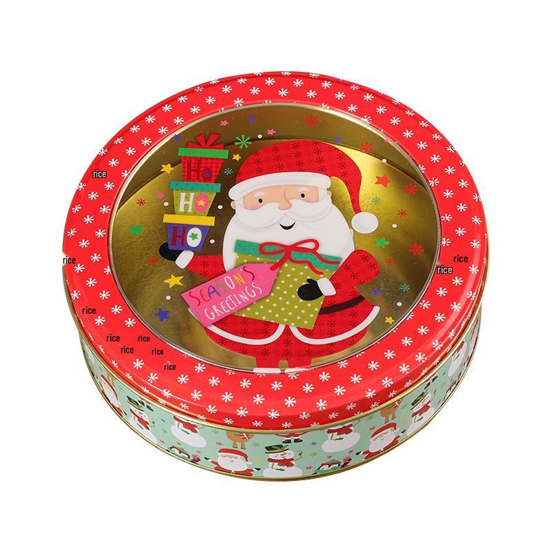 Christmas Transparent Round Tin Box for Cookies, Candy, and Chocolate Gifts