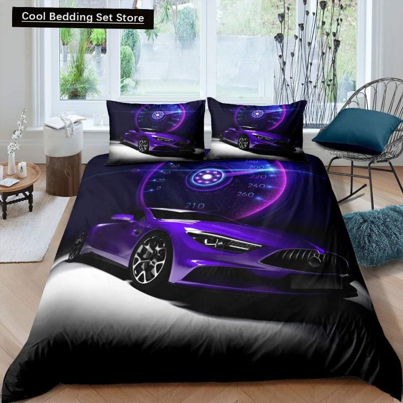 Rennwagen King Queen Bettbezug Cool Speed Racing Bettwäsche Set Teenager Männer Schwarz Sportwagen Bettbezug Polyester Bettbezug