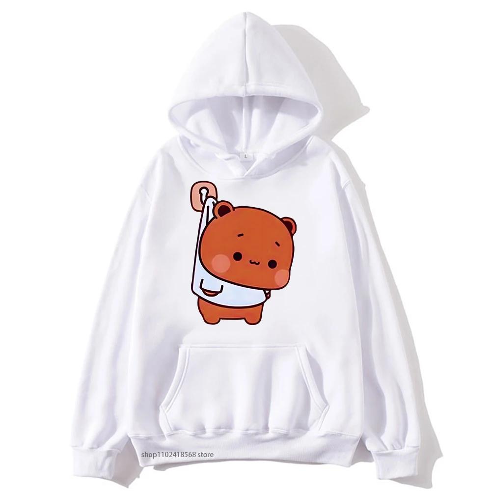 Cute Bubu and Duud Is Hanging In The Wall Funny Hoodie Panda and Brownie Bear Graphic Sweatshirt Clothes