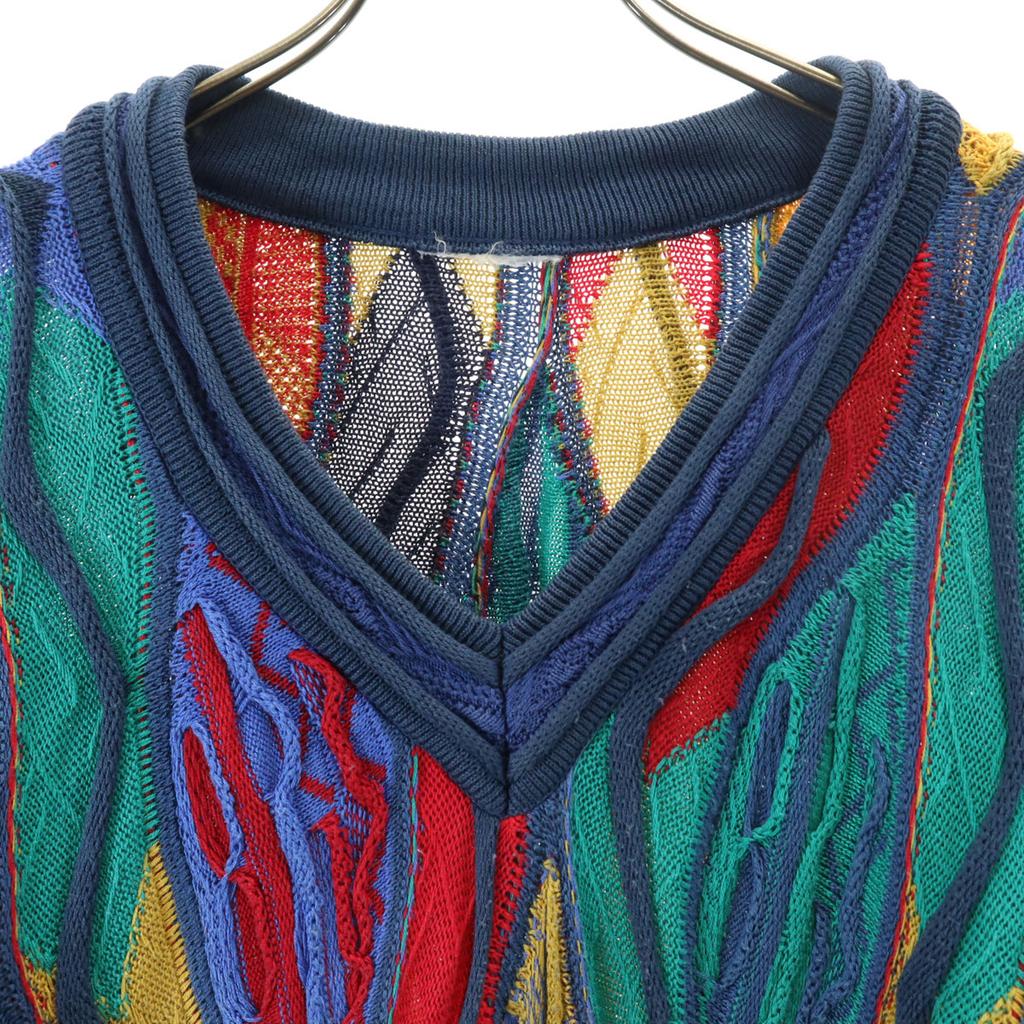 90s Old 3D Long Sleeve V-neck 3D Knit Multi Men's Used