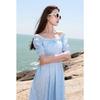 Sancai Plus Size Plaid Ruffle Square Neck A-line Midi Dress