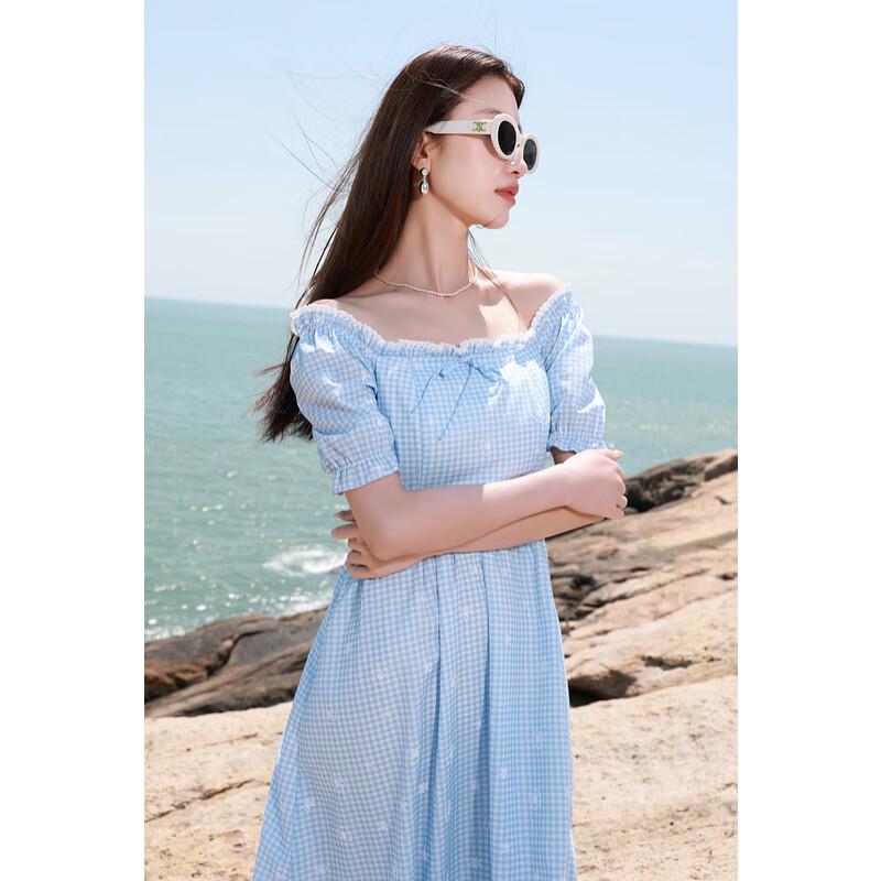 

Платье миди А-силуэта в клетку с оборками и квадратным вырезом большого размера Санкай XL 170/96B