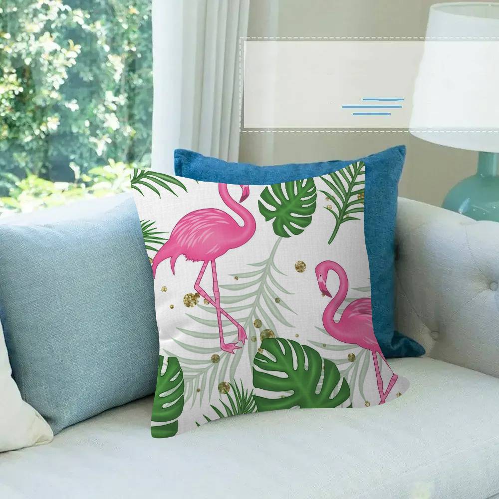 SummerThemed Flamingo Tropical Leaf Pillow Cover for Bedroom Room and Living Room Sofa Decorative Cushion Cover