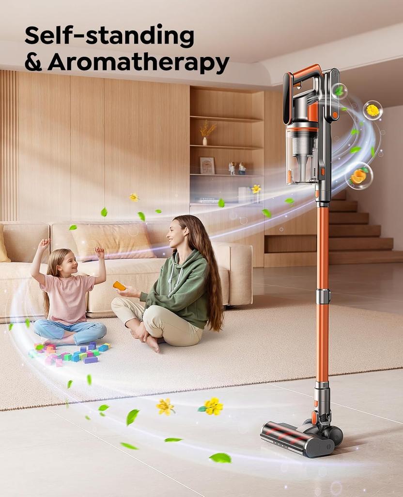 Cordless Vacuum Cleaner 600W, 50KPa, 65Min Runtime, Stick Vacuum with 3.3ft Hose, Wall Mount Charging, Auto Mode, Touchscreen, S