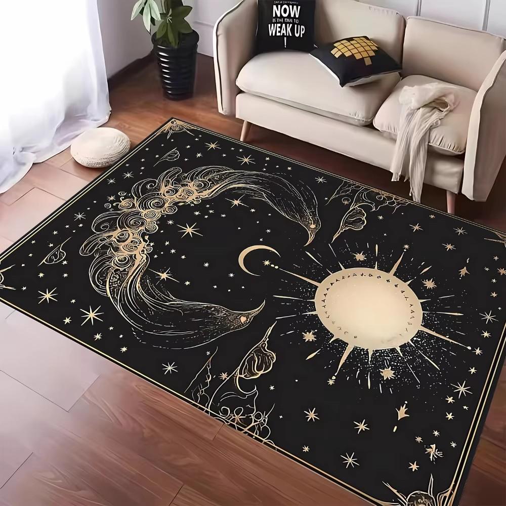 Mystical Tarot Inspired Carpet Featuring Star Moon and Sun Designs Anti-slip Floor Mat for Living Room Bedroom Decor Doormat