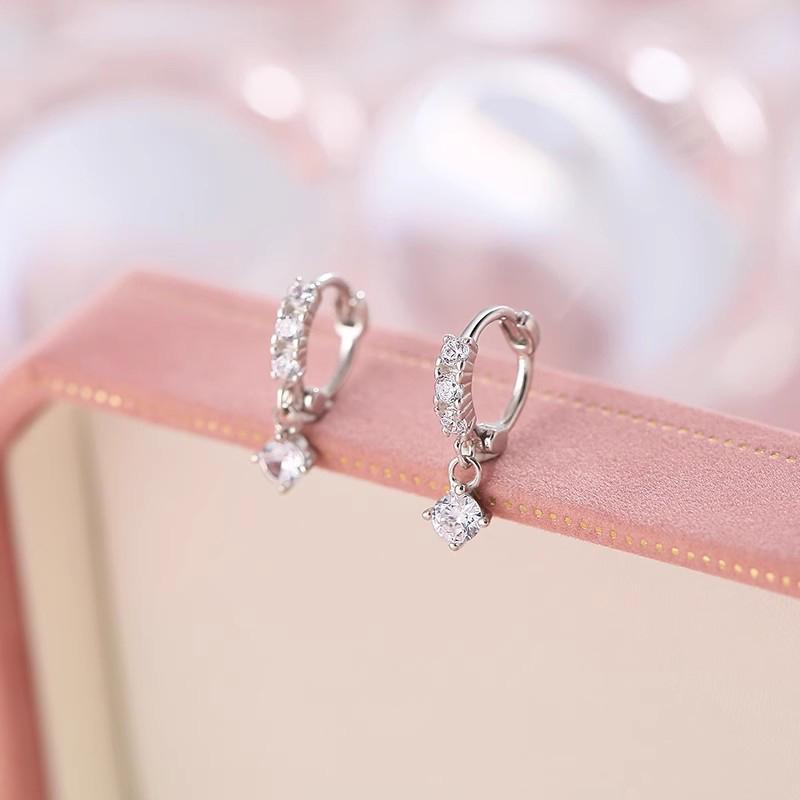 Real 925 Silver Zircon Pendant Hoop Earrings For Women Classic Fine Jewelry Exquisite Geometric Accessories