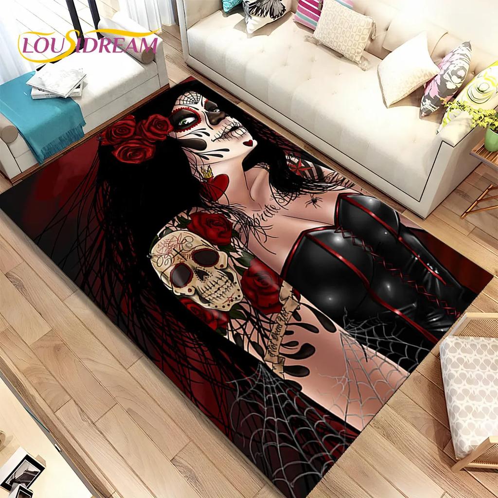 Gothic Horror Female Skull Dead Girl Area Rug,Carpet Rug for Home Living Room Bedroom Sofa Doormat Decor,kids Non-slip Floor Mat