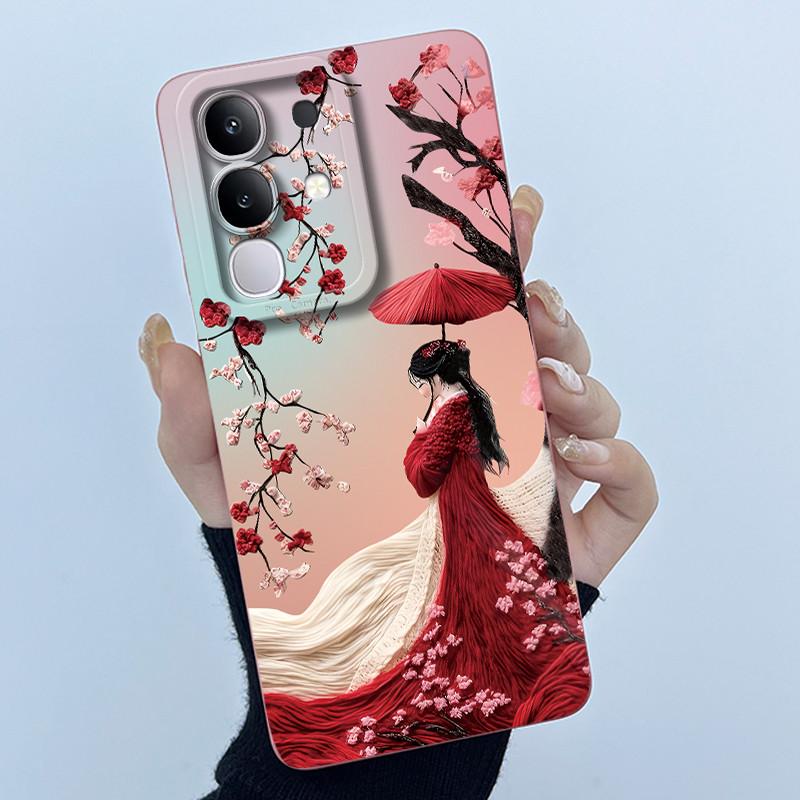 For Vivo Y29 4G Phone Case Fashion Simplicity Oil Painting Flower Soft Liquid Silicone Shell Back Cover For Vivo Y 29 4G Fundas