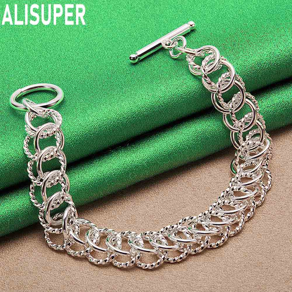925 Sterling Silver Heavy-Duty Braided Double Ring Bracelet - Exquisite Gift Jewelry