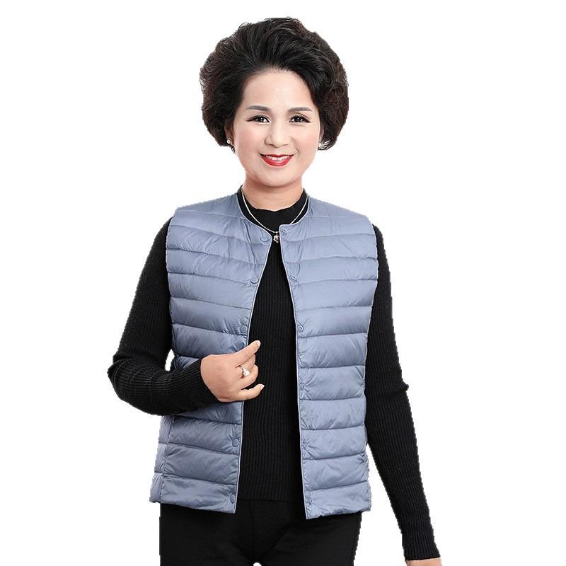 Middle-aged Vest Mother's Light and Thin Round Neck Down Jacket Liner Vest Large Size Warm Vest Vest Jacket