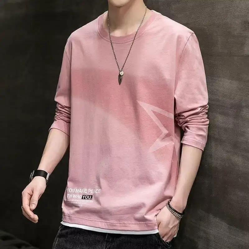 

Мужская одежда 2025 Весна Осень Двойной топ-иллюзия Футболка с длинным рукавом и свободная толстовка Топы 3XL