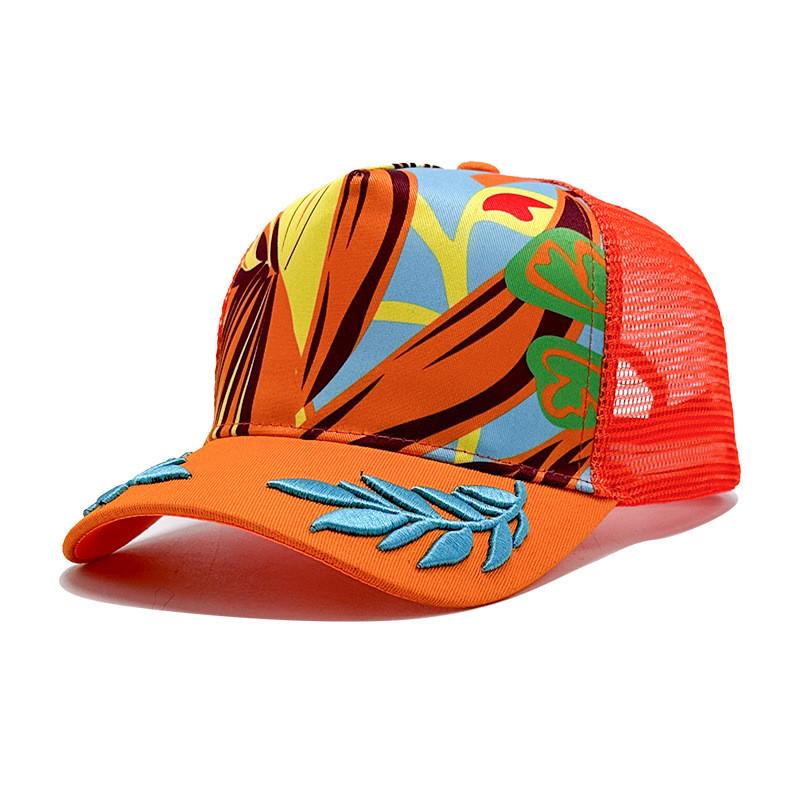 Colorful Leaf Embroidered Mesh Baseball Cap Outdoor Breathable Protection Sun