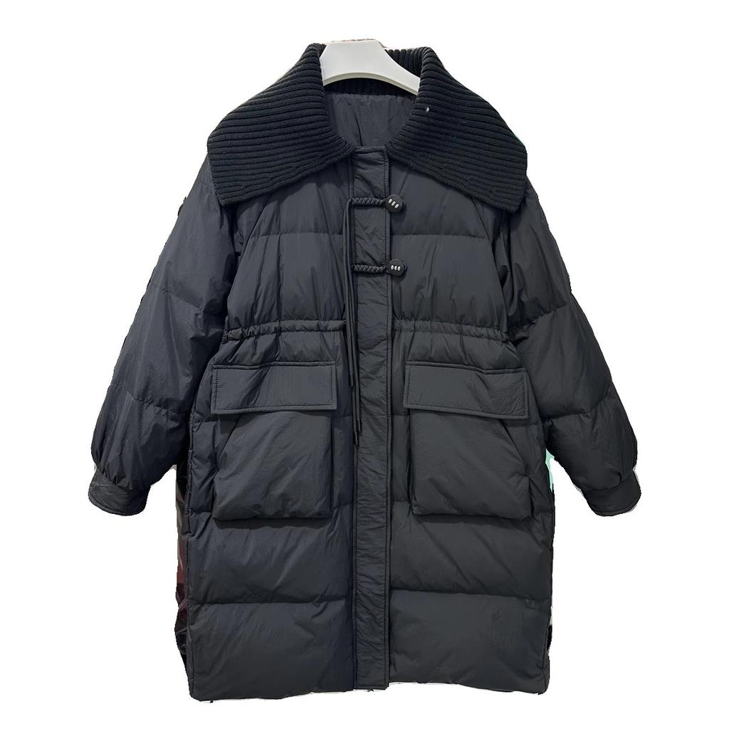 Winter New Down Jacket Women's 2025 Medium and Long Knitted Collar Waist and Thin Decorative Warm Versatile Jacket