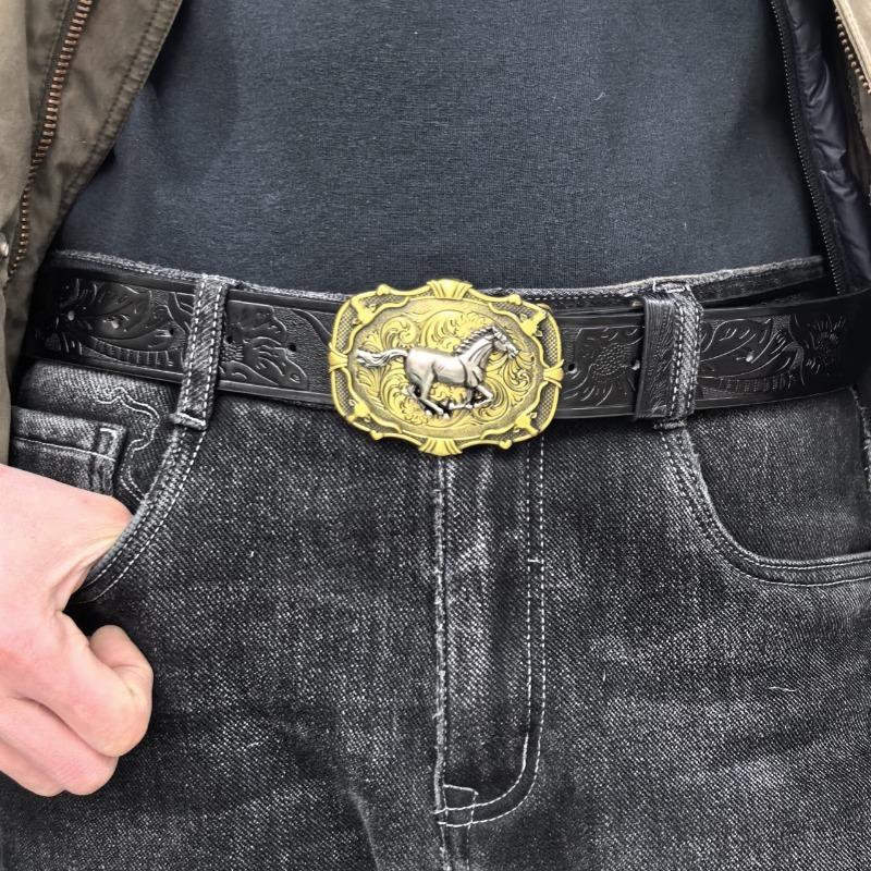 Western Cowboy Retro Bull Head Men's Belt - Embossed American Style Trendy Jeans Belt
