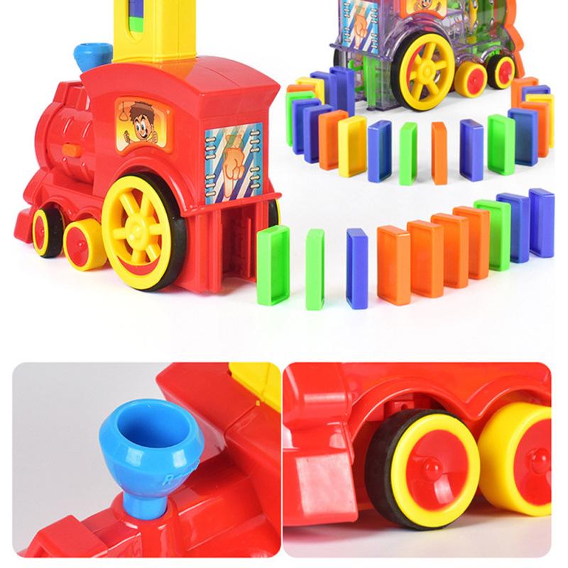 Domino Train Toy Set Rally Electric Train Model with 60 Pcs Colorful Domino Game Building Blocks Car