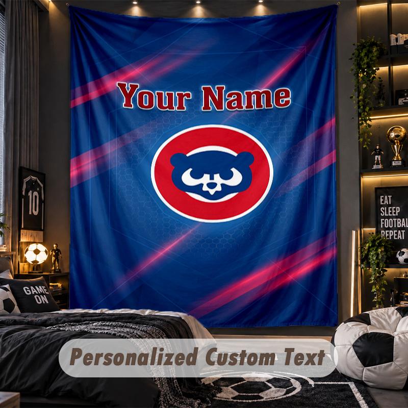 TapestryChicago Cubs Custom Name Text Personalized Wall Hanging Tapestry Home Wall Decor