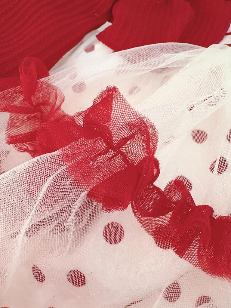 Baby Girl Spring & Autumn Polka Dot Tulip Mesh Dress
