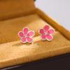 Cute Literary Flower 925 Sterling Silver Pink Epoxy Crystal Stud Earrings