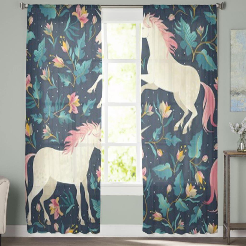 Beautiful Unicorns Sheer Curtains For Bedroom Living Room Tulle Curtains For Kitchen Window Voile Curtains