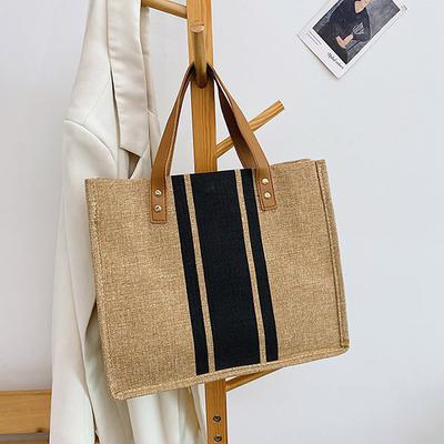 Sacs à main seau en toile simple à rayures décoratives pour femmes, sac fourre-tout à poignée supérieure, grande capacité, sacs à bandoulière décontractés