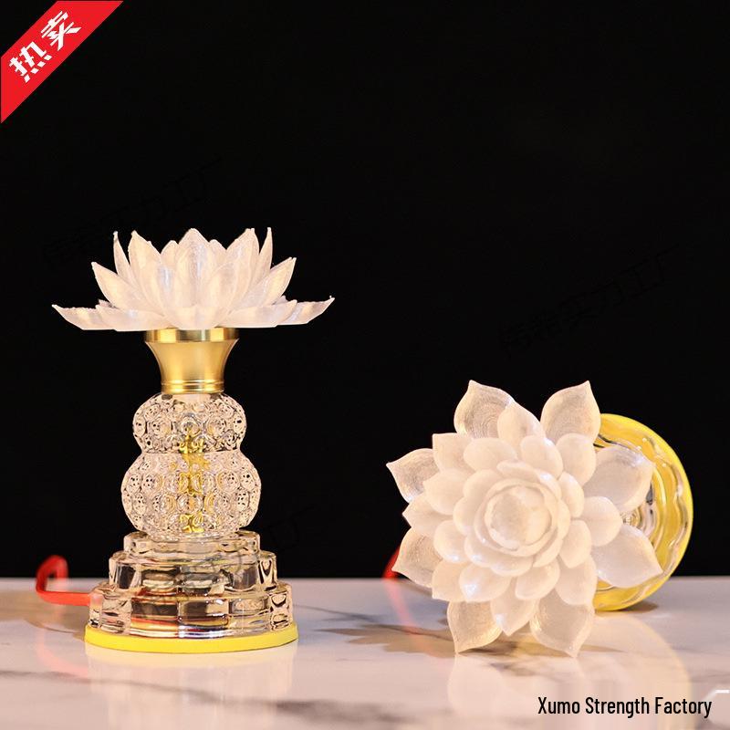 Seven-Color Crystal Lotus Lamp – Buddha Altar Guanyin Lighting