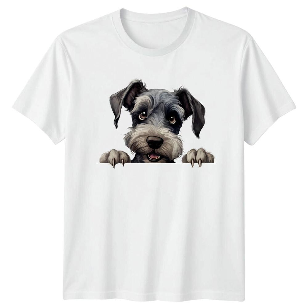 Cute Schnauzer Dog Peekaboo TShirt Pet Lover Graphic Tee S