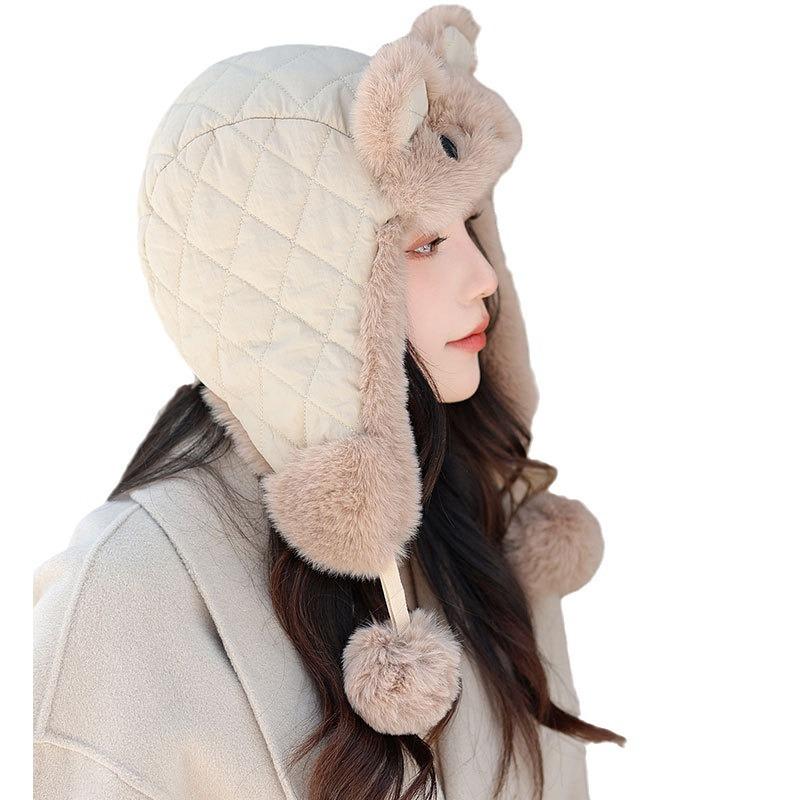 Rabbit Ears Warm Child Women Autumn and Winter Fleece Thick Pullover Ear Protector Cotton Cap Ski Riding Cap
